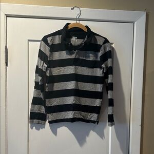 Black and Gray Striped Long Sleeve Polo Shirt